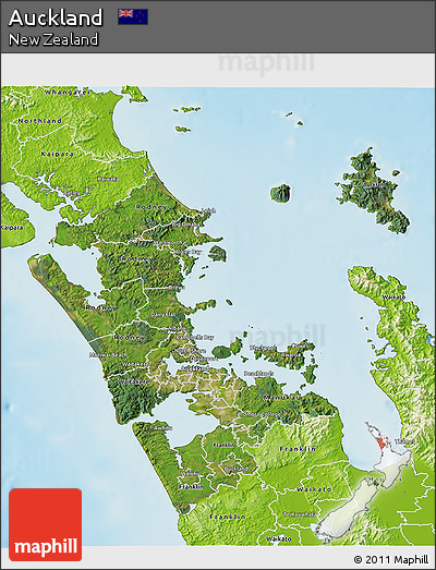 Satellite 3D Map of Auckland, physical outside