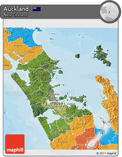 Satellite 3D Map of Auckland, political outside
