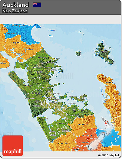 Satellite 3D Map of Auckland, political outside