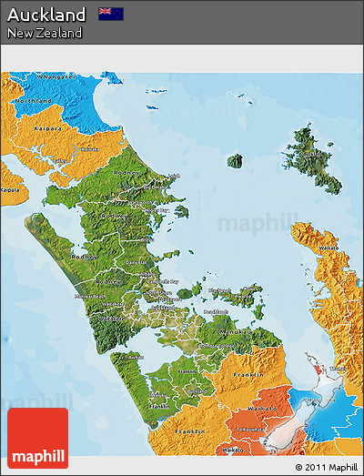 Satellite 3D Map of Auckland, political outside