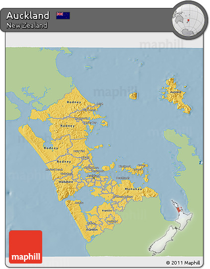 Savanna Style 3D Map of Auckland, single color outside