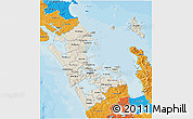 Shaded Relief 3D Map of Auckland, political outside
