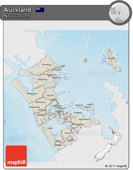 Shaded Relief 3D Map of Auckland, single color outside