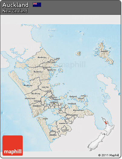 Shaded Relief 3D Map of Auckland, single color outside