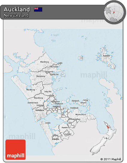 Silver Style 3D Map of Auckland, single color outside