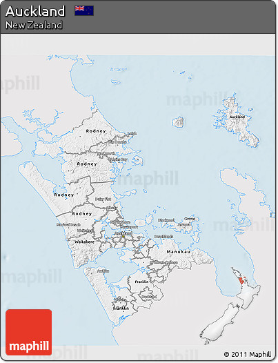 Silver Style 3D Map of Auckland, single color outside