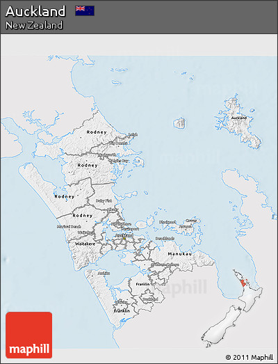 Silver Style 3D Map of Auckland, single color outside