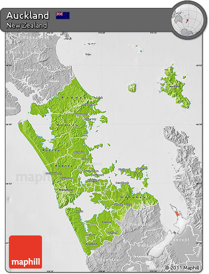Physical Map of Auckland, lighten, desaturated