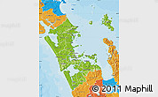 Physical Map of Auckland, political outside