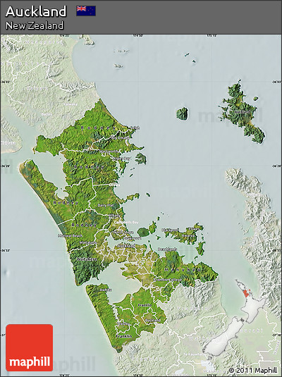 Satellite Map of Auckland, lighten