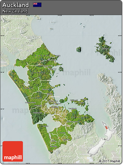 Satellite Map of Auckland, lighten