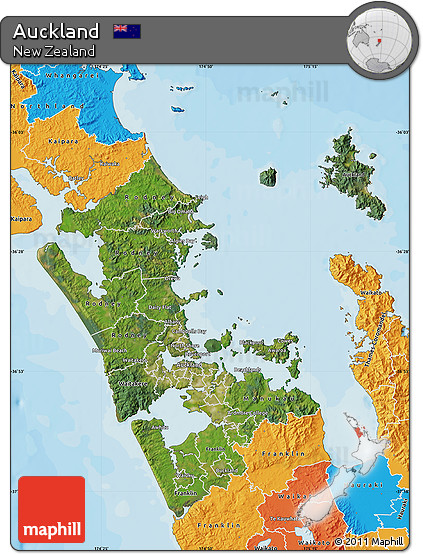 Satellite Map of Auckland, political outside