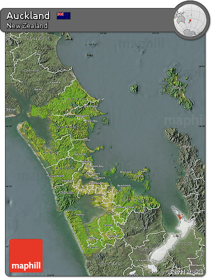 Satellite Map of Auckland, semi-desaturated