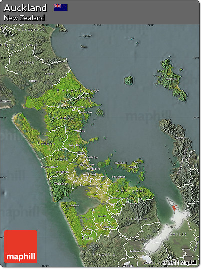 Satellite Map of Auckland, semi-desaturated