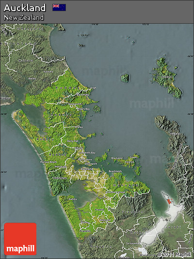 Satellite Map of Auckland, semi-desaturated
