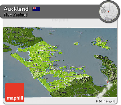 Physical Panoramic Map of Auckland, darken