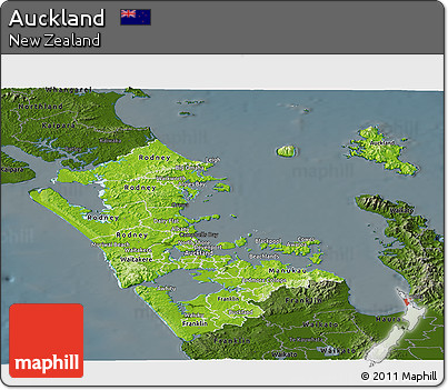 Physical Panoramic Map of Auckland, darken