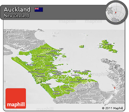 Physical Panoramic Map of Auckland, lighten, desaturated