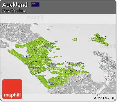Physical Panoramic Map of Auckland, lighten, desaturated