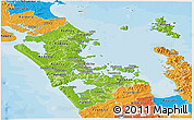 Physical Panoramic Map of Auckland, political outside