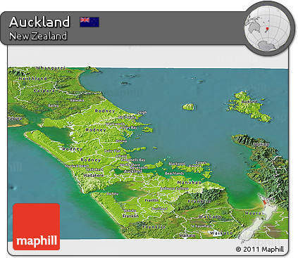 Physical Panoramic Map of Auckland, satellite outside