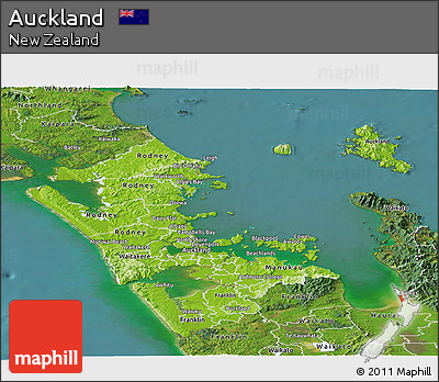 Physical Panoramic Map of Auckland, satellite outside