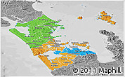 Political Panoramic Map of Auckland, desaturated
