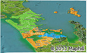 Political Panoramic Map of Auckland, satellite outside