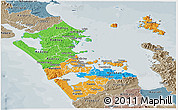 Political Panoramic Map of Auckland, semi-desaturated