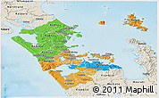 Political Panoramic Map of Auckland, shaded relief outside