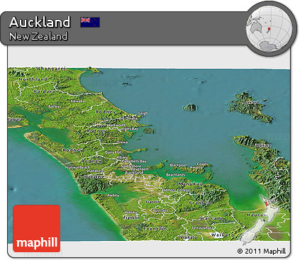 Satellite Panoramic Map of Auckland