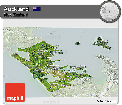 Satellite Panoramic Map of Auckland, lighten