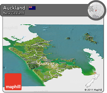 Satellite Panoramic Map of Auckland, single color outside