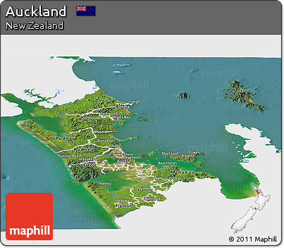 Satellite Panoramic Map of Auckland, single color outside