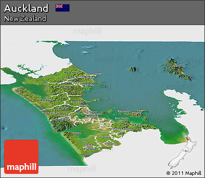 Satellite Panoramic Map of Auckland, single color outside