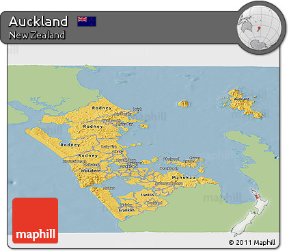 Savanna Style Panoramic Map of Auckland, single color outside