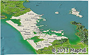 Shaded Relief Panoramic Map of Auckland, satellite outside