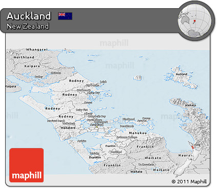 Silver Style Panoramic Map of Auckland