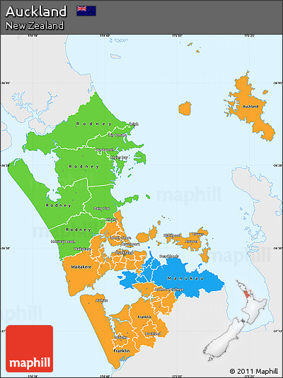 Political Simple Map of Auckland, single color outside