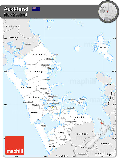 Silver Style Simple Map of Auckland