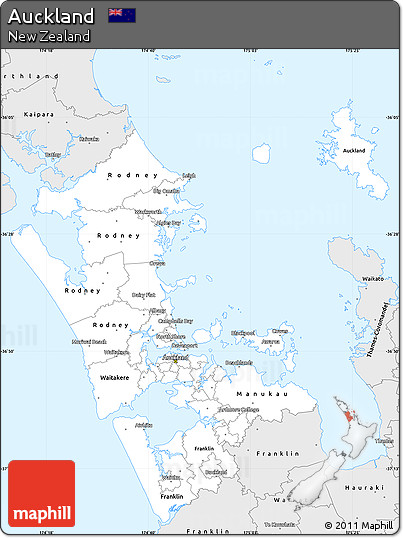 Silver Style Simple Map of Auckland