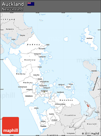 Silver Style Simple Map of Auckland