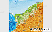Physical 3D Map of Opotiki, political outside