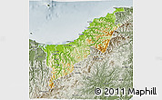Physical 3D Map of Opotiki, semi-desaturated
