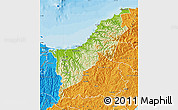 Physical Map of Opotiki, political outside