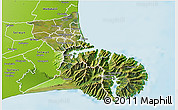 Satellite 3D Map of Christchurch, physical outside