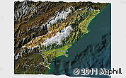 Satellite 3D Map of Kaikoura, darken