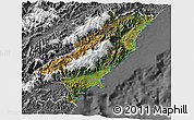 Satellite 3D Map of Kaikoura, desaturated