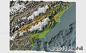 Satellite 3D Map of Kaikoura, semi-desaturated