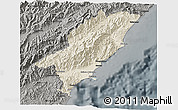 Shaded Relief 3D Map of Kaikoura, darken, semi-desaturated